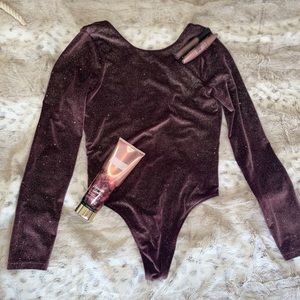 Purple and Gold Sparkle Long Sleeve Victoria Sport Bodysuit (Small)